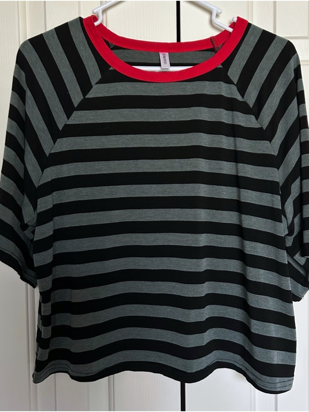 Cropped Black and Green Striped Shirt, Medium